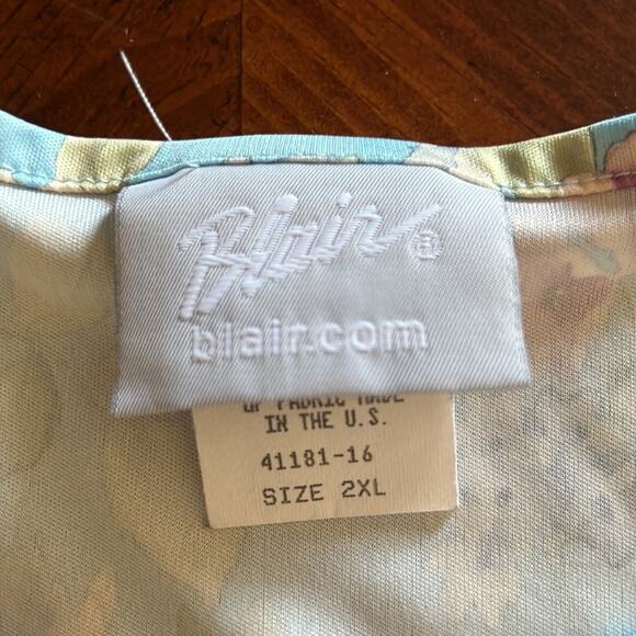 Blair 2XL Blue Floral Print Knit Top Vintage Short Sleeves - Picture 5 of 9